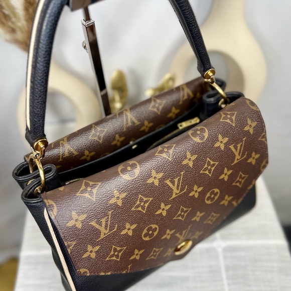 SOLD Louis Vuitton Black Calfskin & Brown Monogram Coated Canvas Double V Bag - Picture 7 of 17
